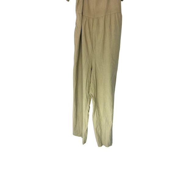 Nobody's Child Jumpsuit Beige Smocked Back Short Sleeve Casual Basic Size 10 - Picture 10 of 16